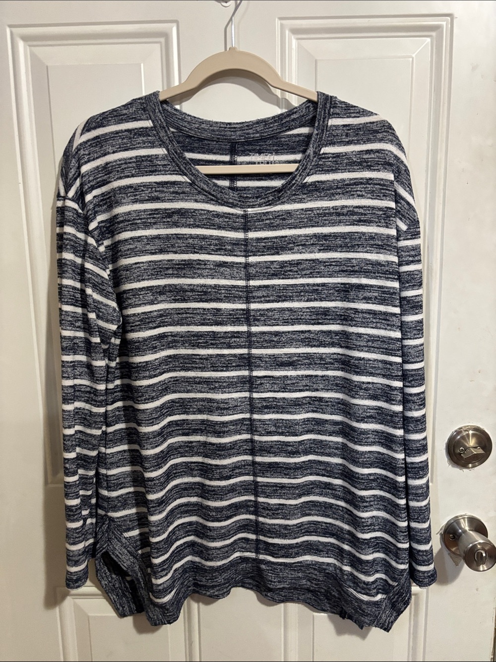 Time and Tru Navy and White Striped Crewneck Sweater